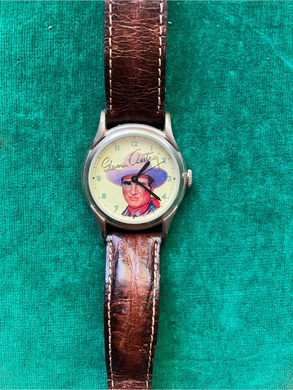 Fossil Gene Autry Silver-Tone Case Back Wristwatch with Original Leather Strap